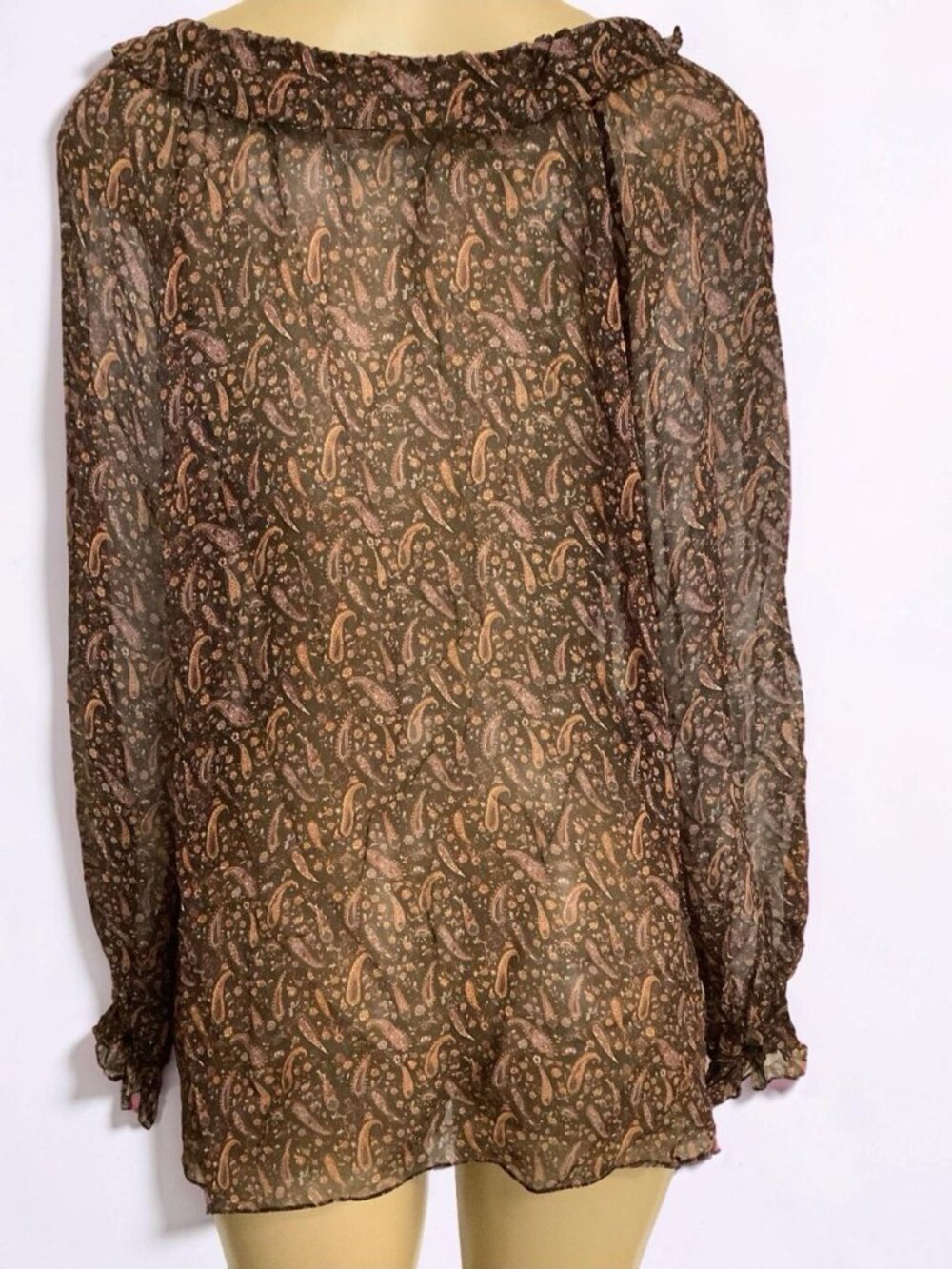 Saint Laurent Paisley Print Ruffled Blouse Top Long Sleeve Authentic Size F44/L - Picture 3 of 11